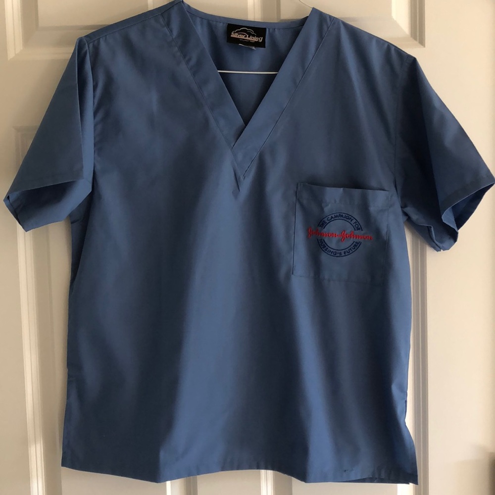 Blue unisex scrub shirt size small